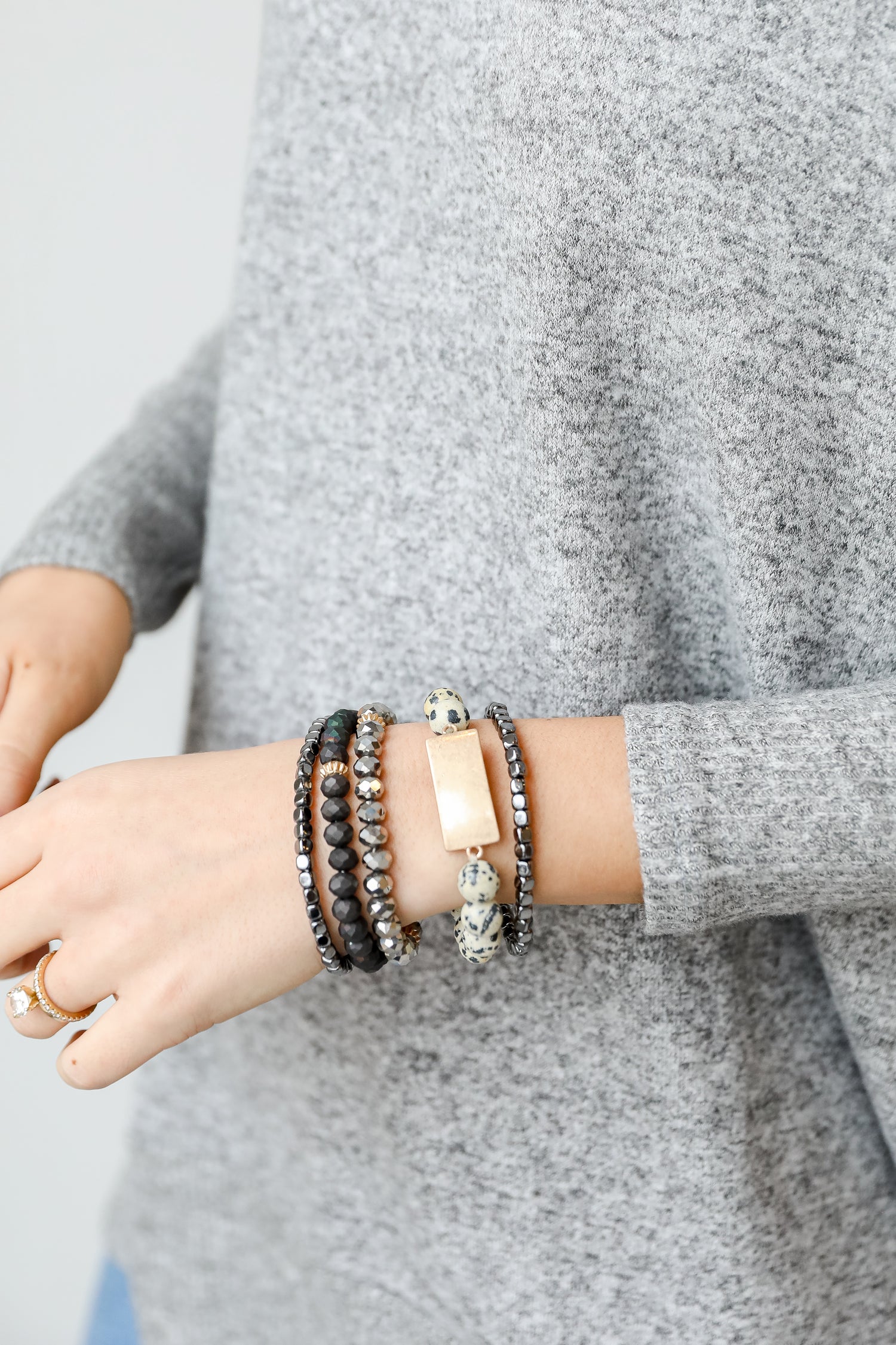 Beaded Bracelet Set in black on model