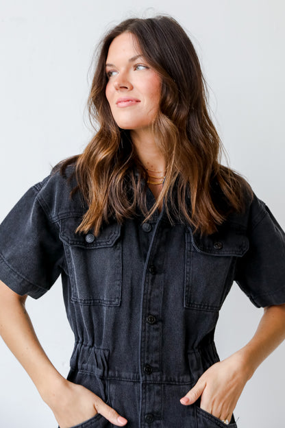 Denim Utility Jumpsuit close up