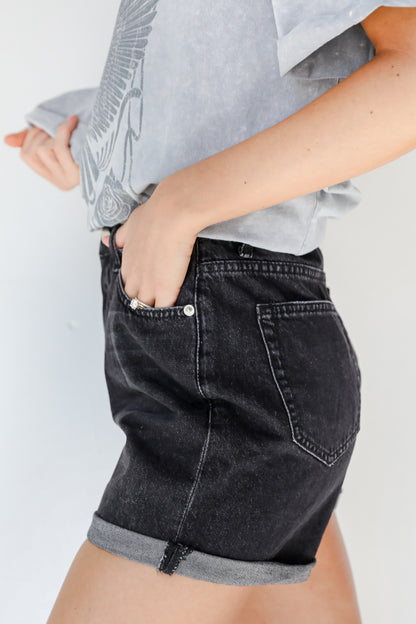Black Denim Shorts side view