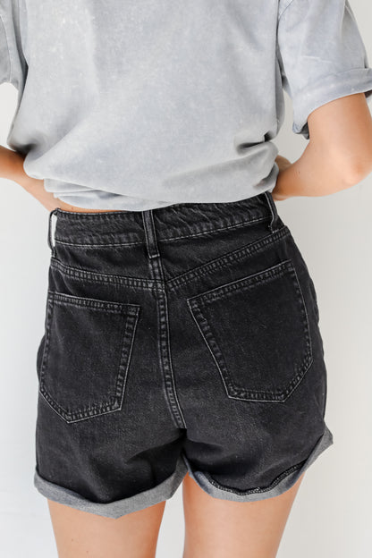 Black Denim Shorts back view
