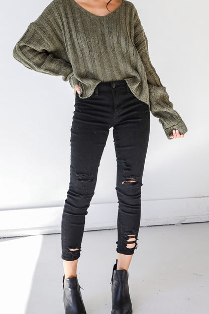 Distressed Black Skinny Jeans front view