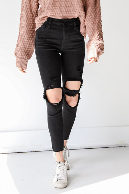 Black Distressed Skinny Jeans front view