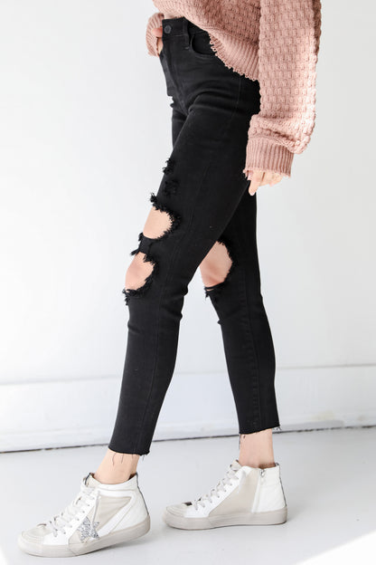 Black Distressed Skinny Jeans side view