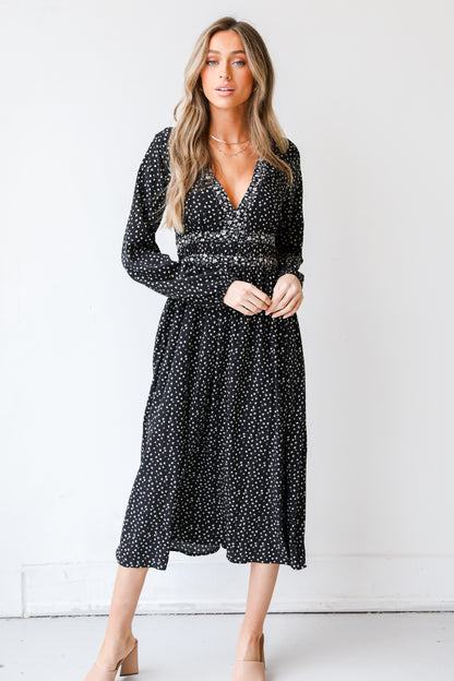 black Floral Midi Dress front view