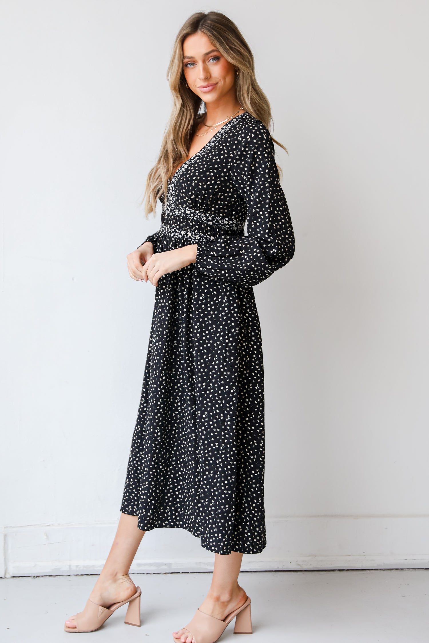 black Floral Midi Dress side view