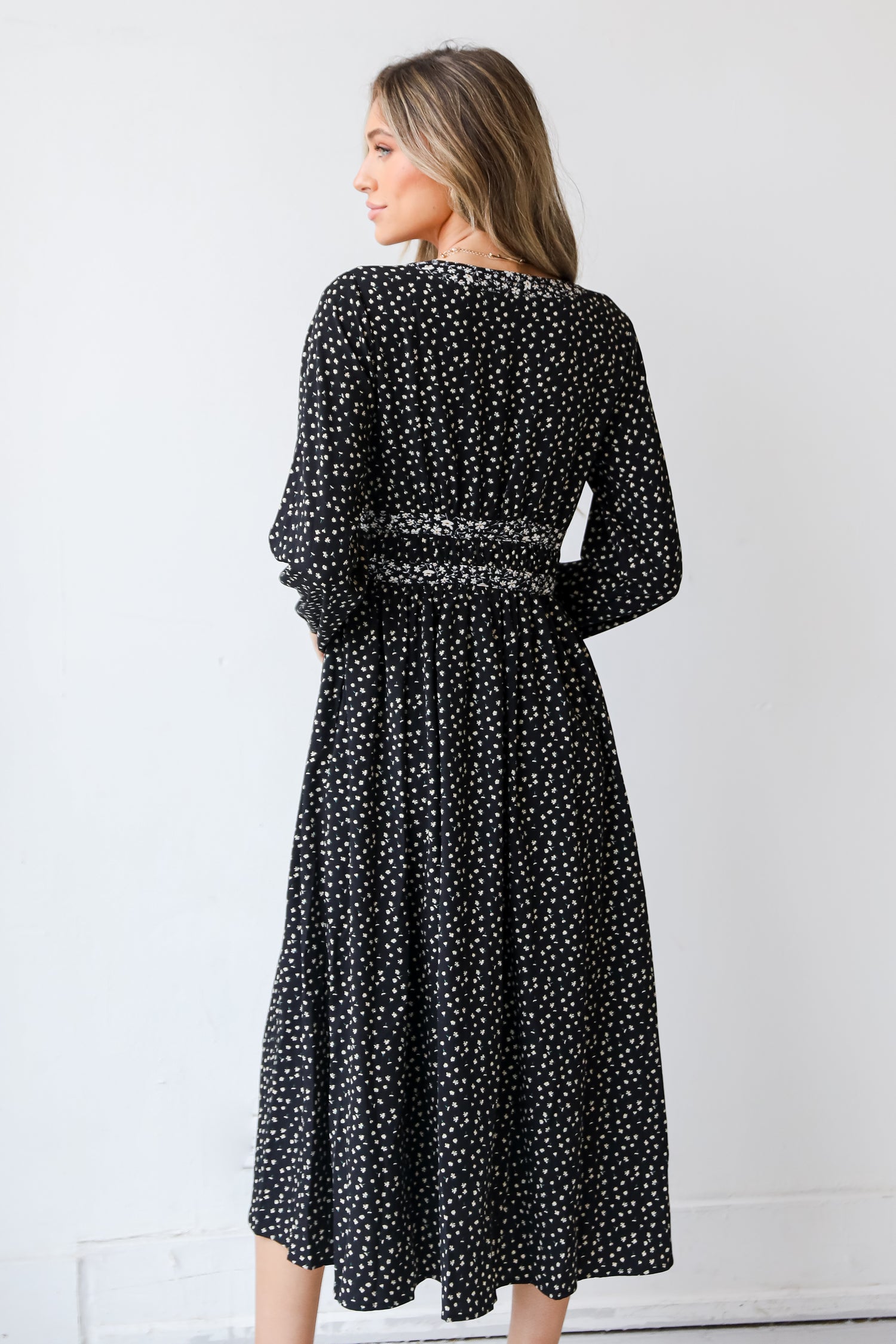 black Floral Midi Dress back view