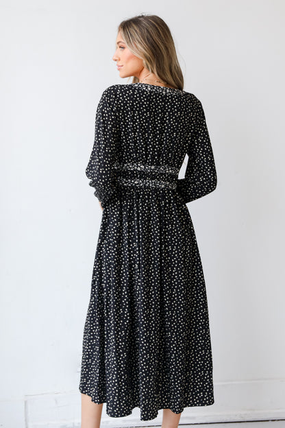 black Floral Midi Dress back view