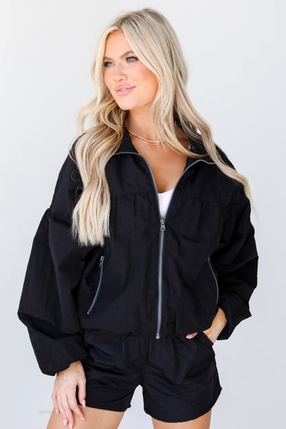 black Windbreaker Jacket front view