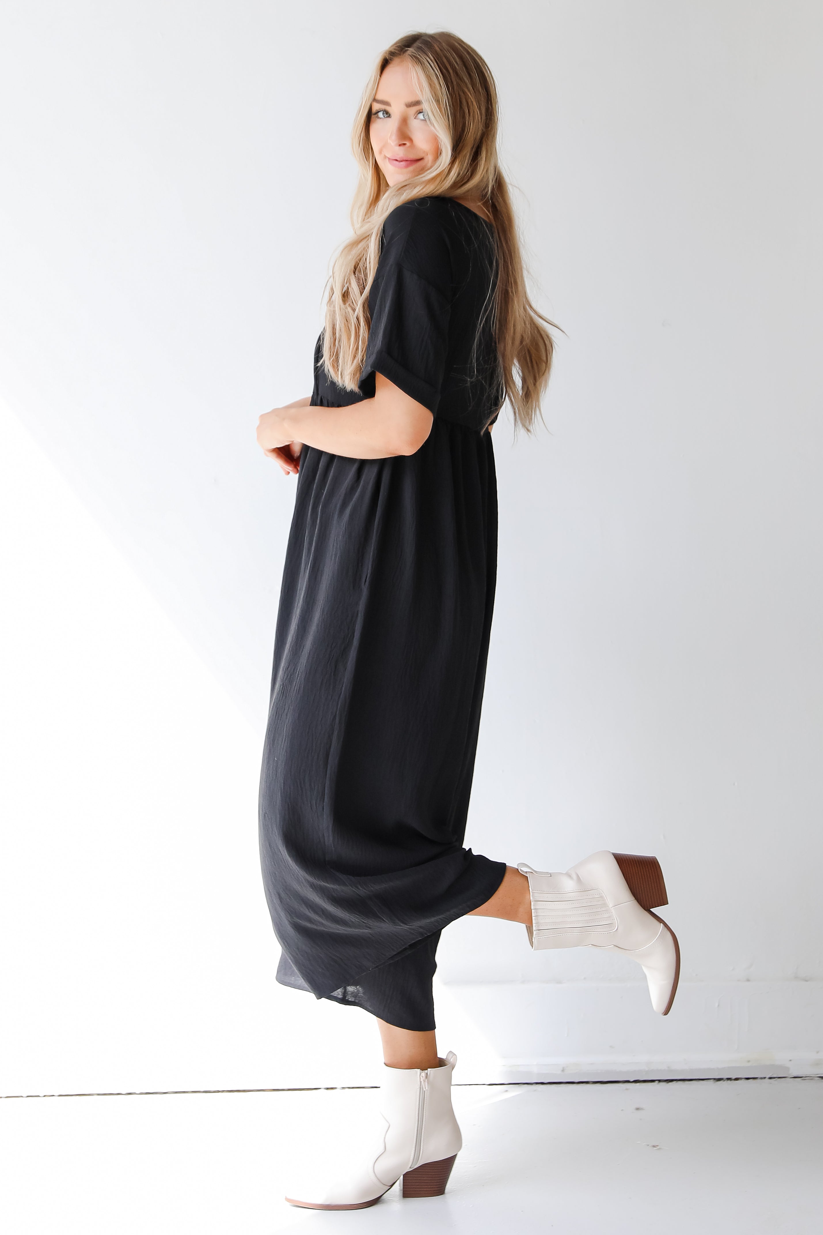 black jumpsuit side view