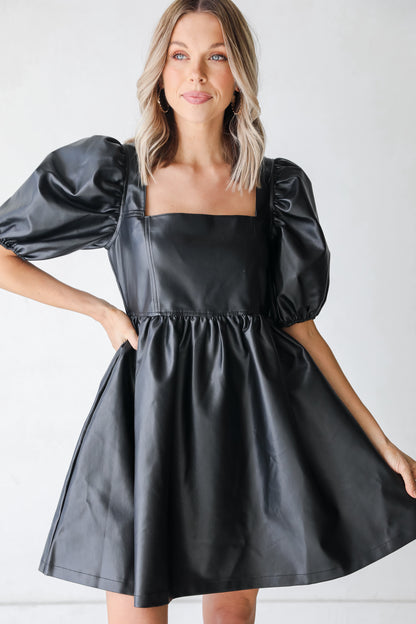 Leather Mini Dress on dress up model