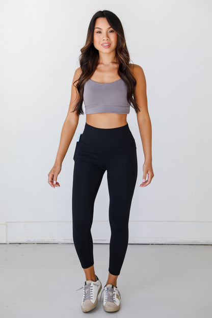 black High-Waisted 7/8 Leggings on dress up model