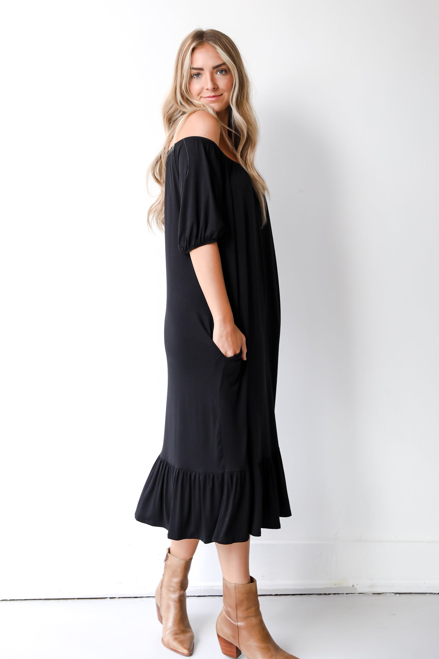 casual black midi dress
