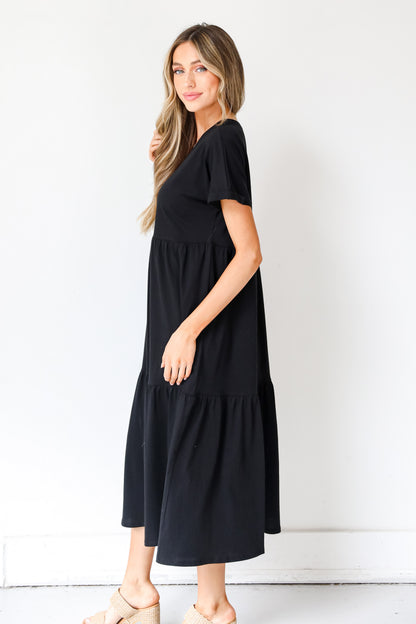 black Tiered Midi Dress side view