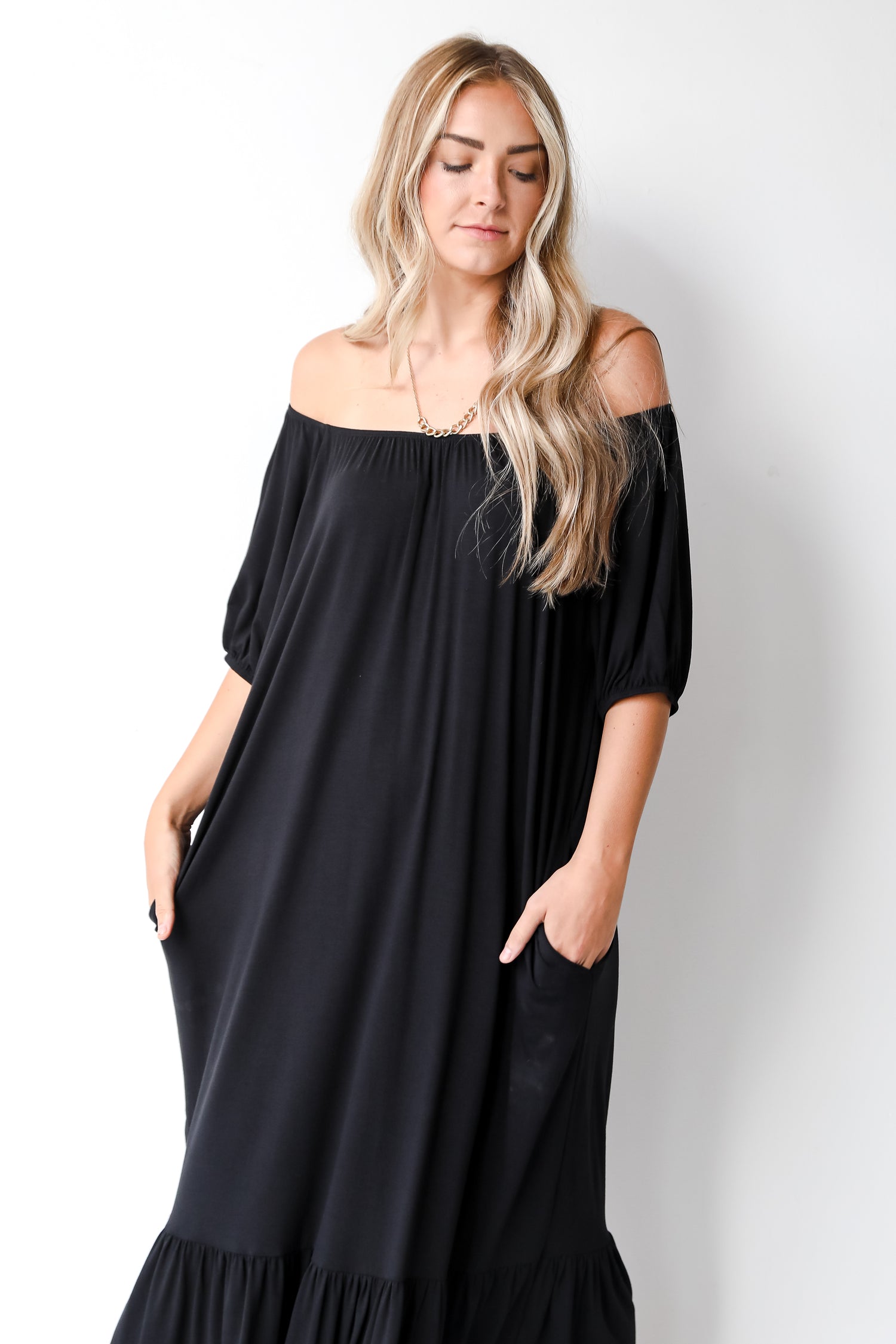 casual black dress front view