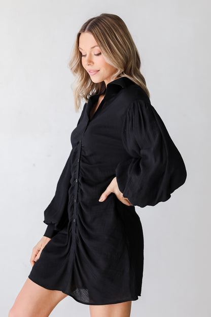 black Ruched Mini Dress side view