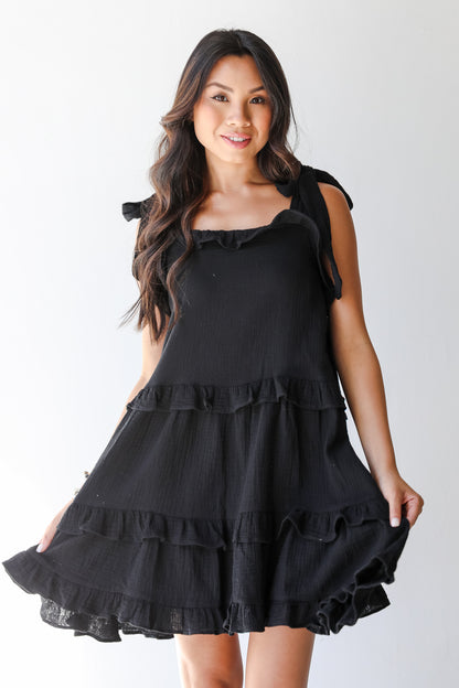 Tiered Ruffle Mini Dress on model