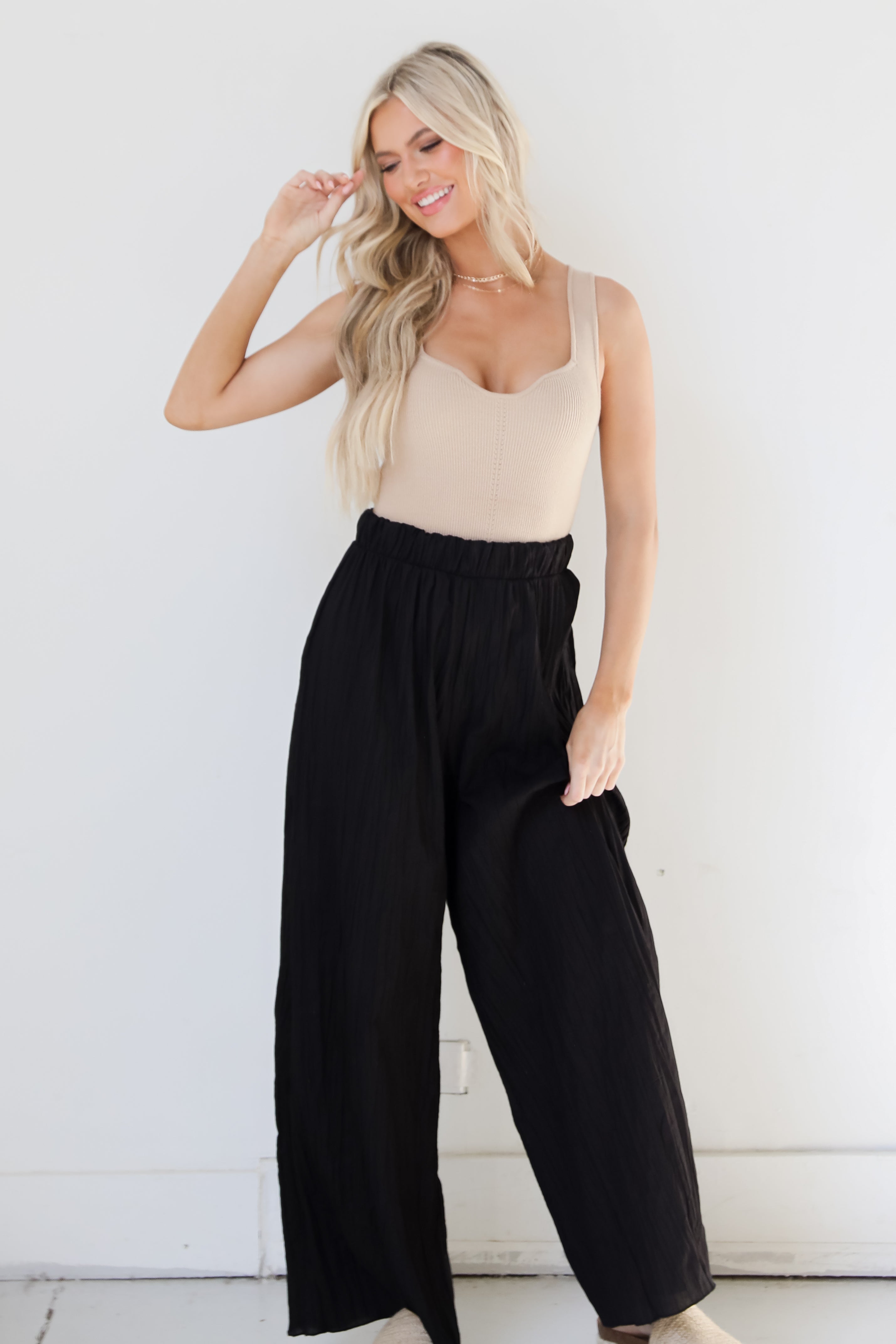 black Wide Leg Pants on model