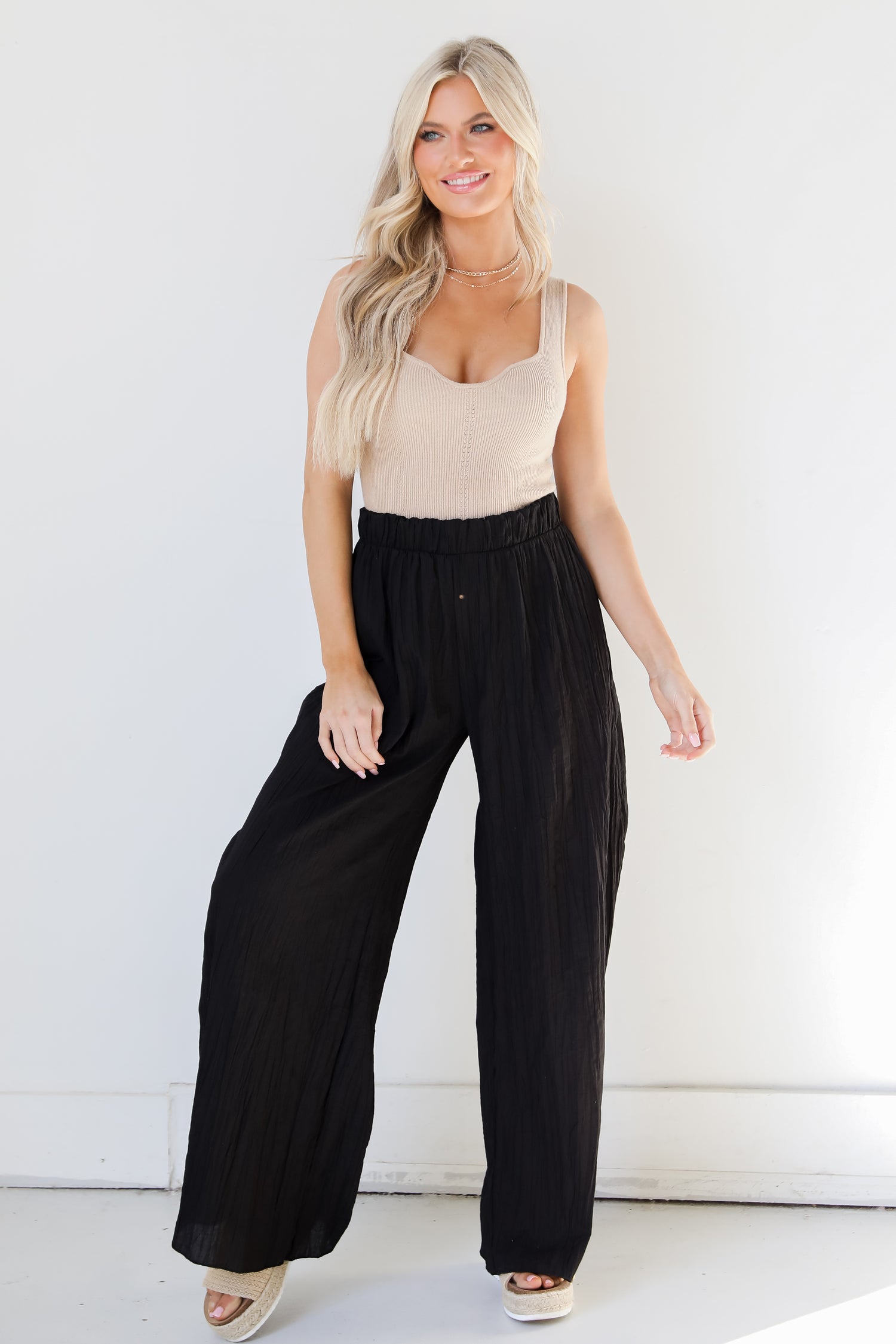 black Wide Leg Pants on dress up model