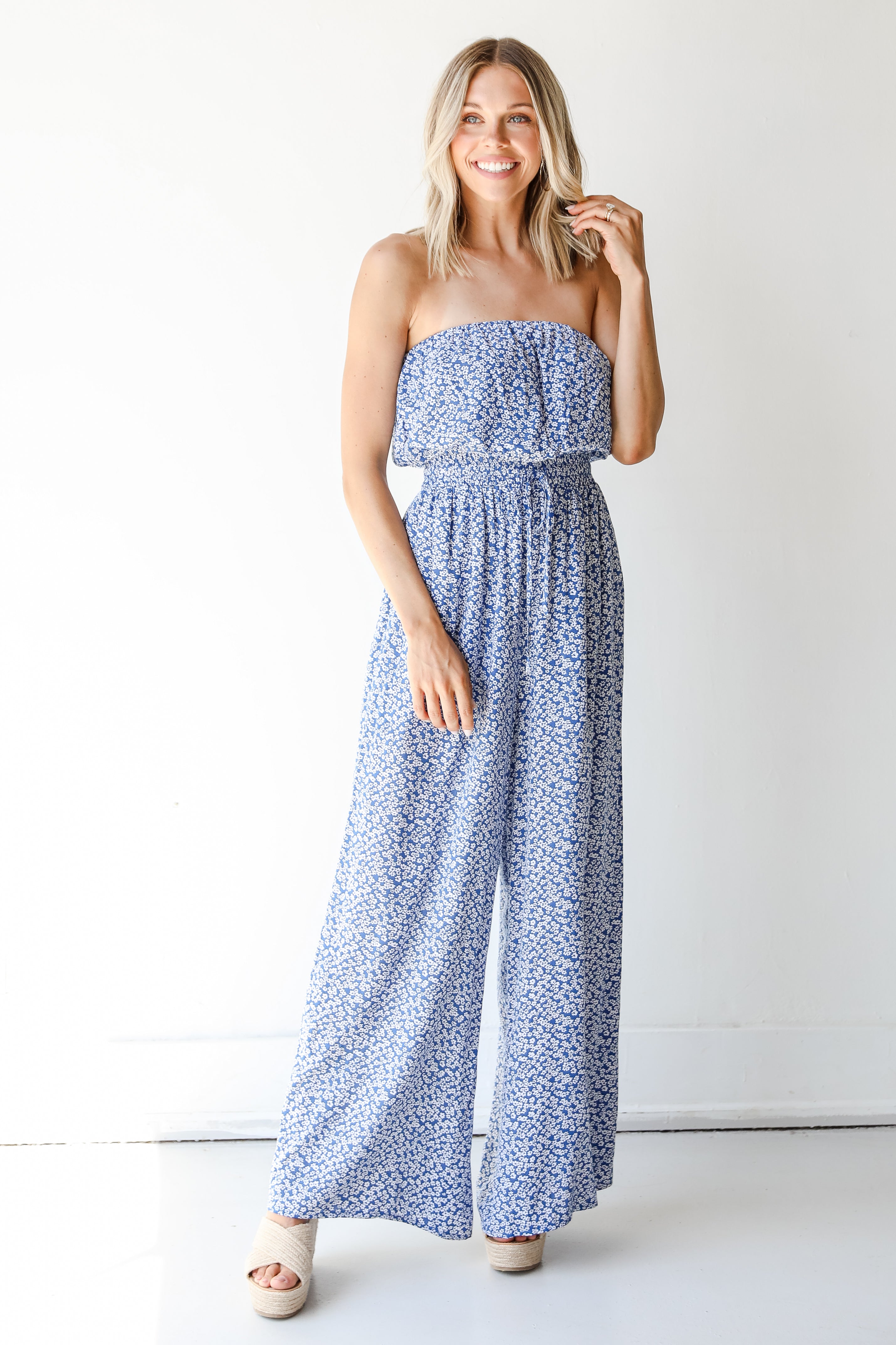 Florals Strapless Jumpsuit front view
