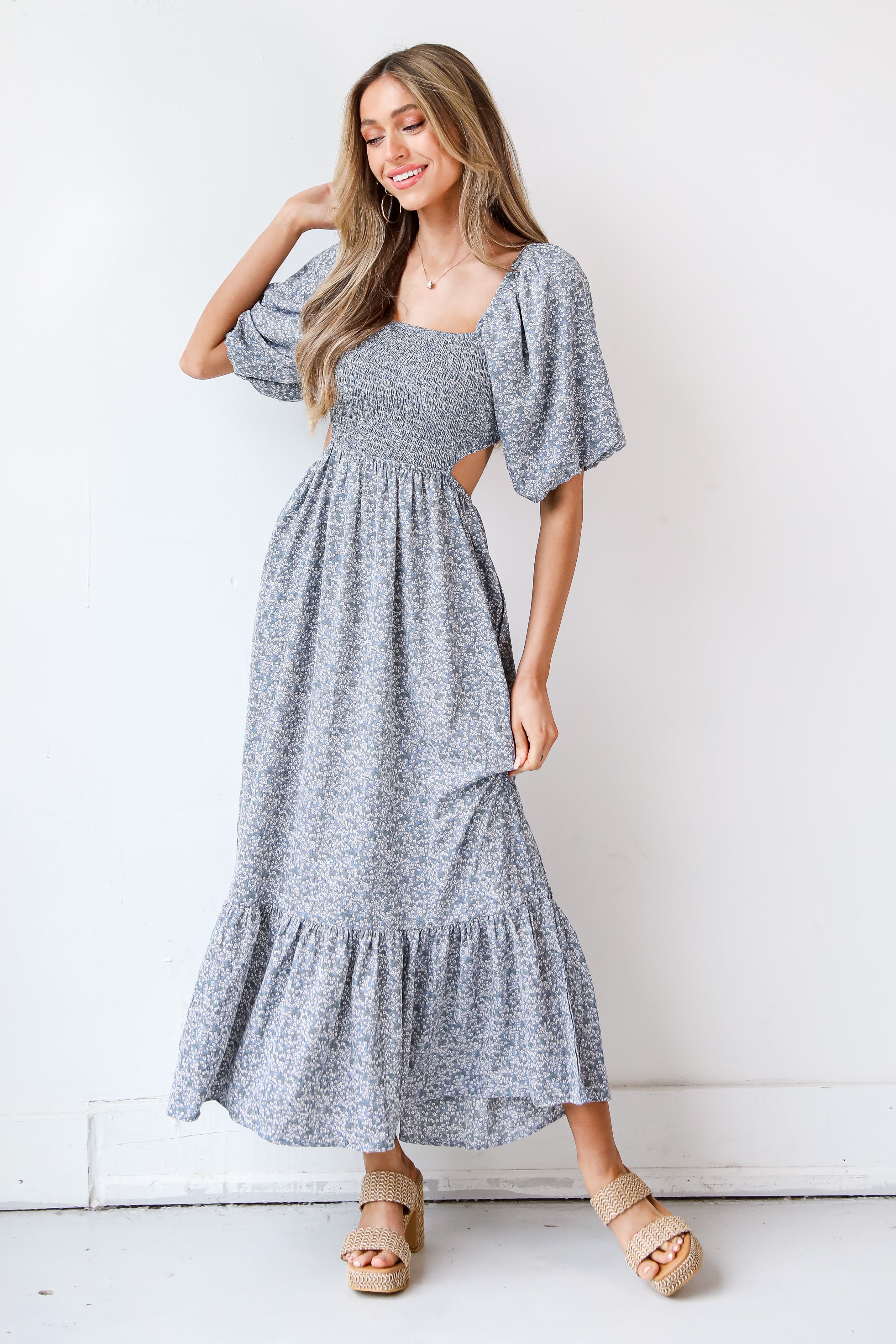 blue Floral Maxi Dress on model
