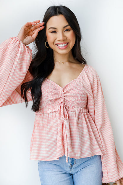 Smocked Gingham Blouse front view