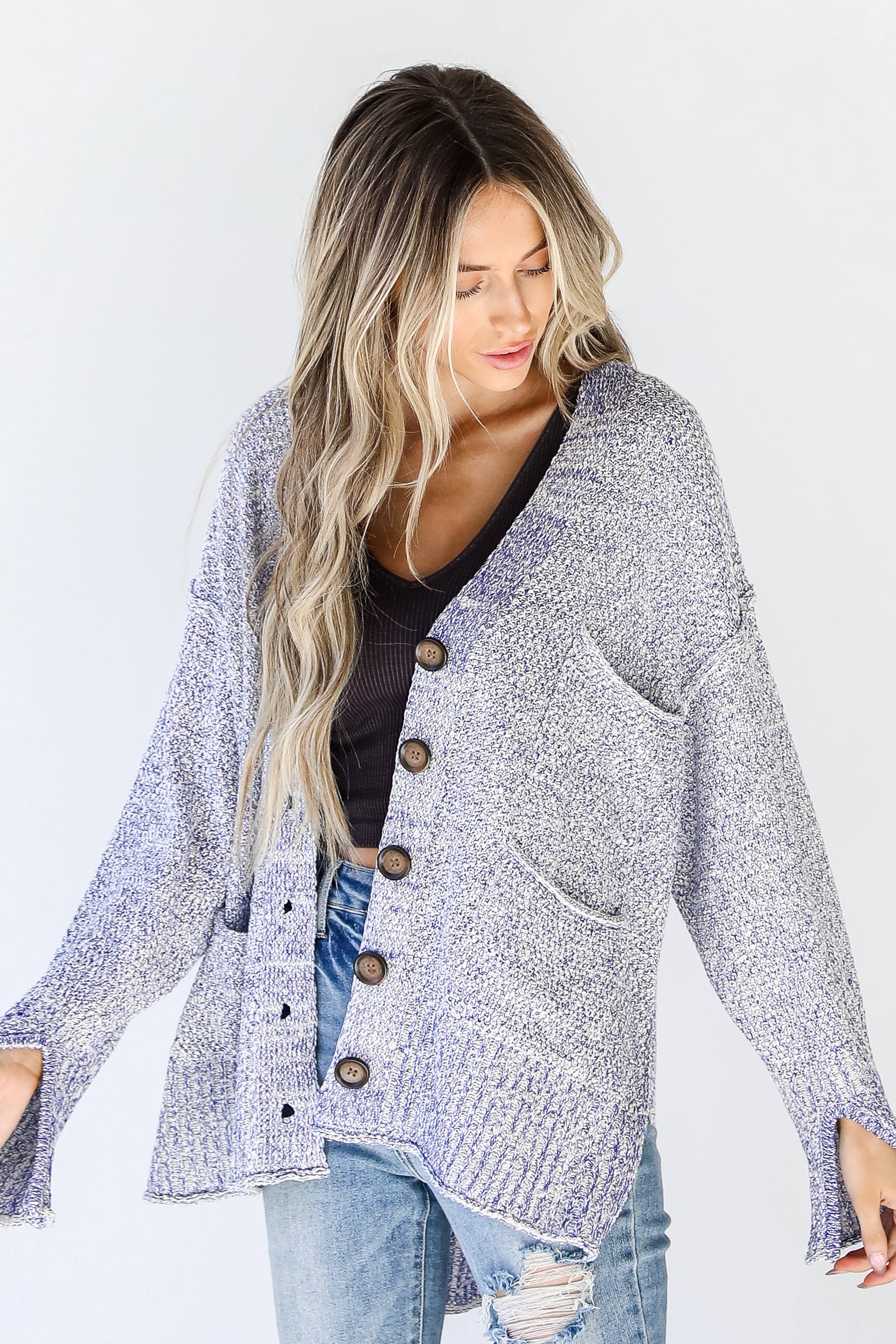 Sweater Cardigan in blue on model