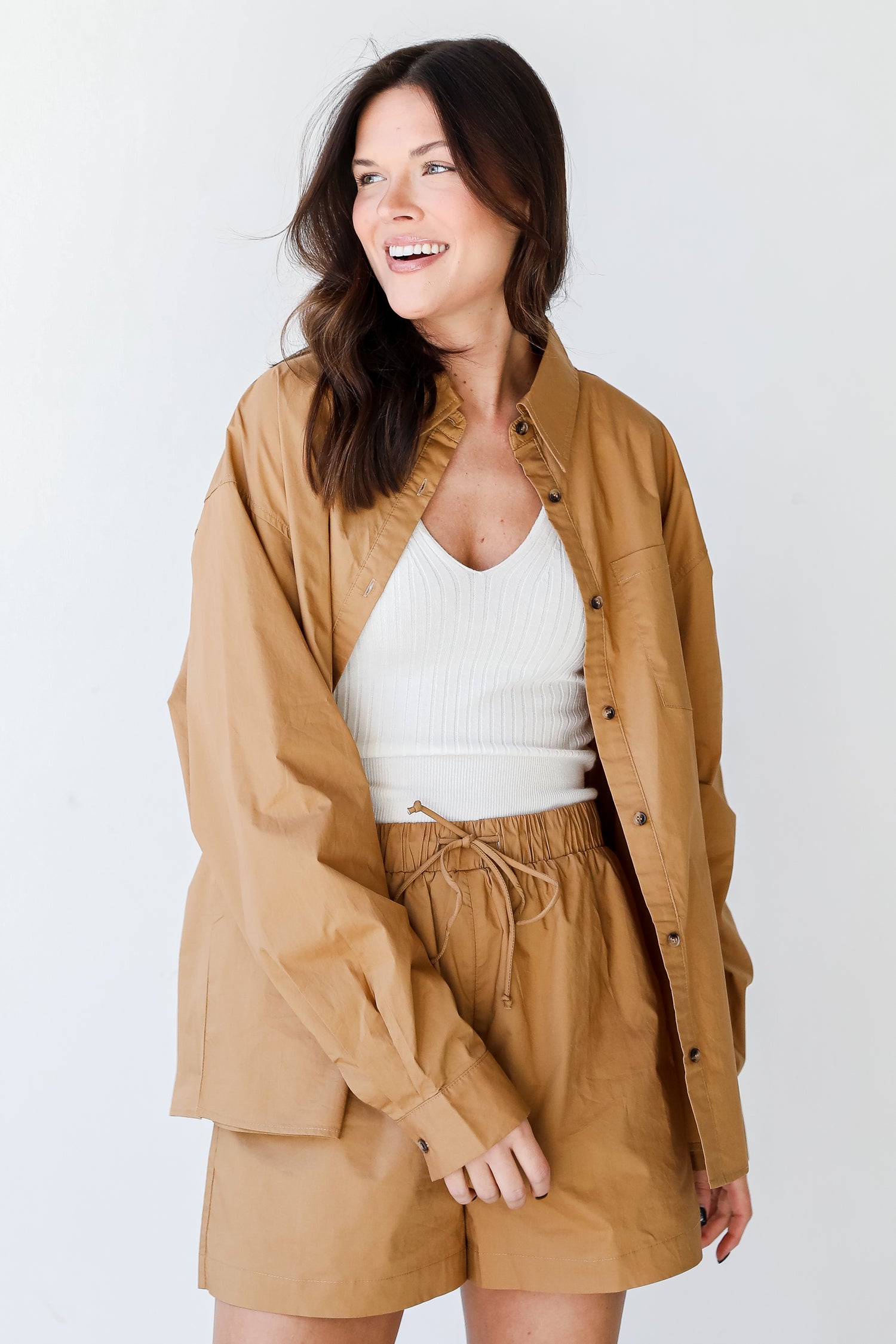Button-Up Blouse in camel front view