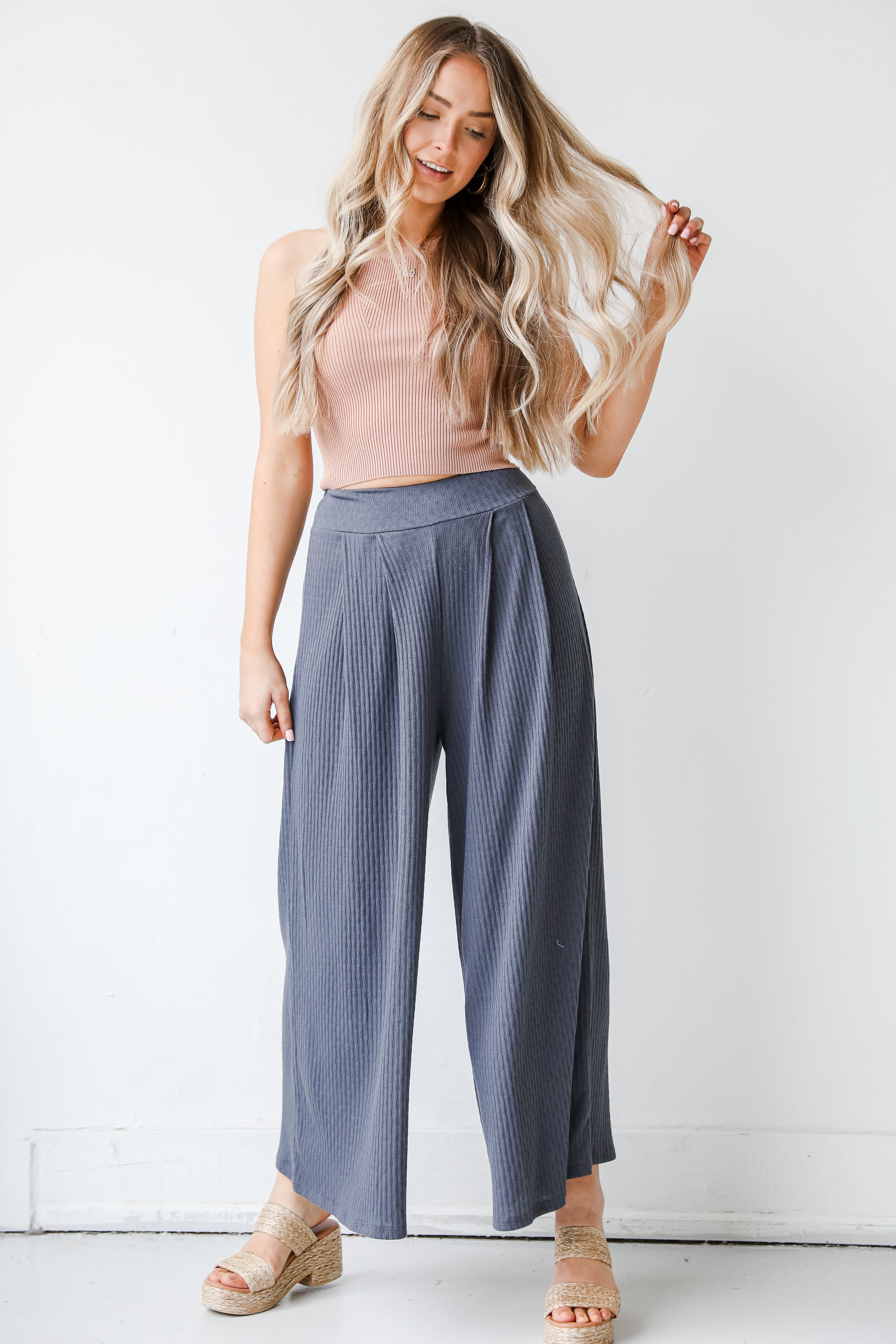 Knit Wide Leg Pants front view