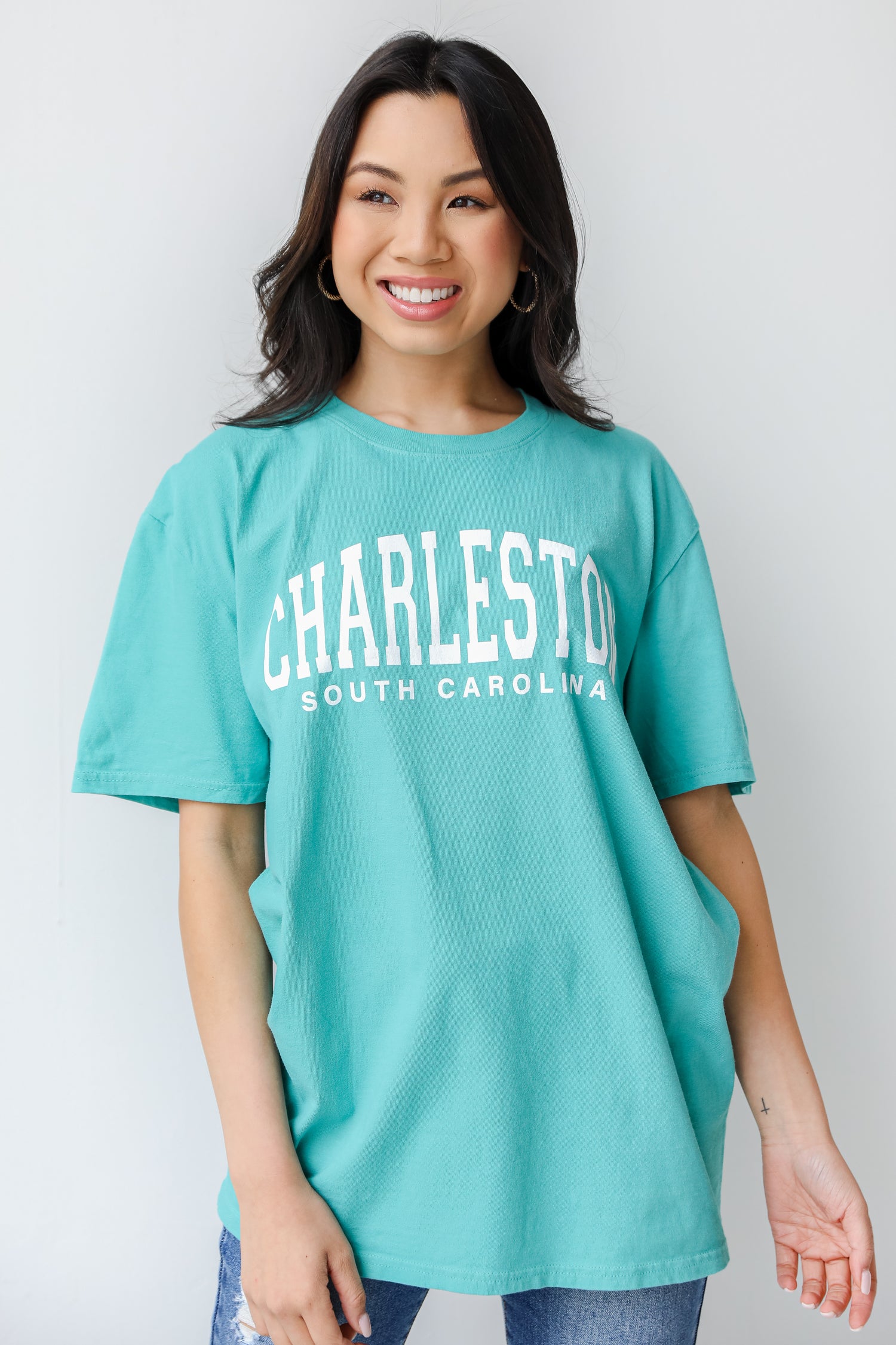 Teal Charleston Tee on model