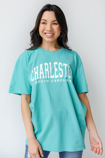 Teal Charleston Tee on model