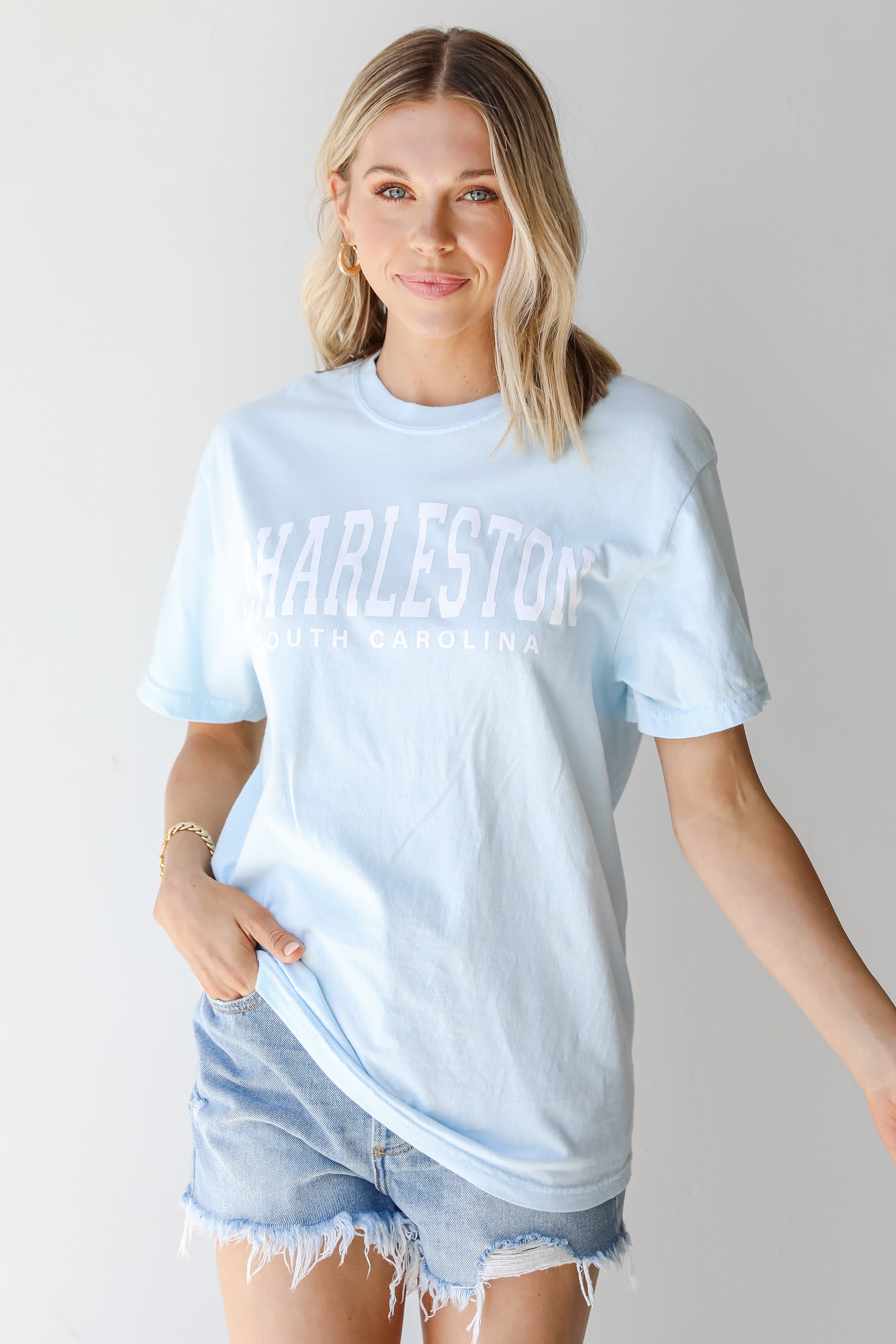 Light Blue Charleston South Carolina Tee on model