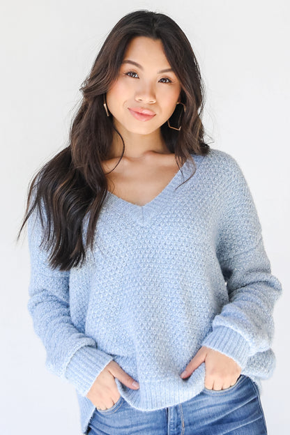 Eyelash Knit Sweater in light blue