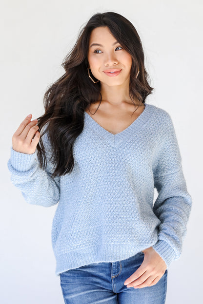 Eyelash Knit Sweater in light blue front view