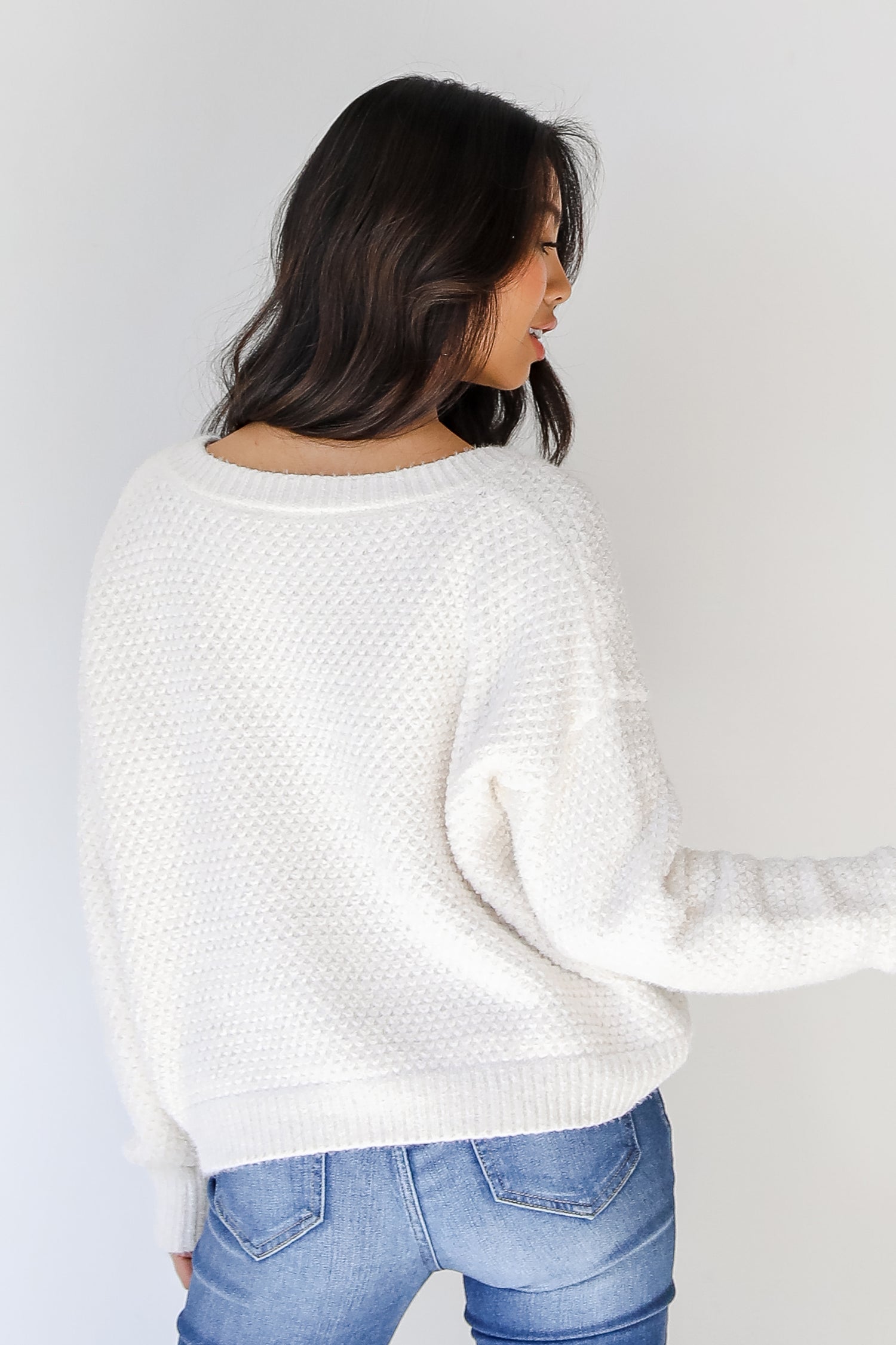 Eyelash Knit Sweater in white back view