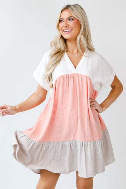 Color Block Babydoll Mini Dress