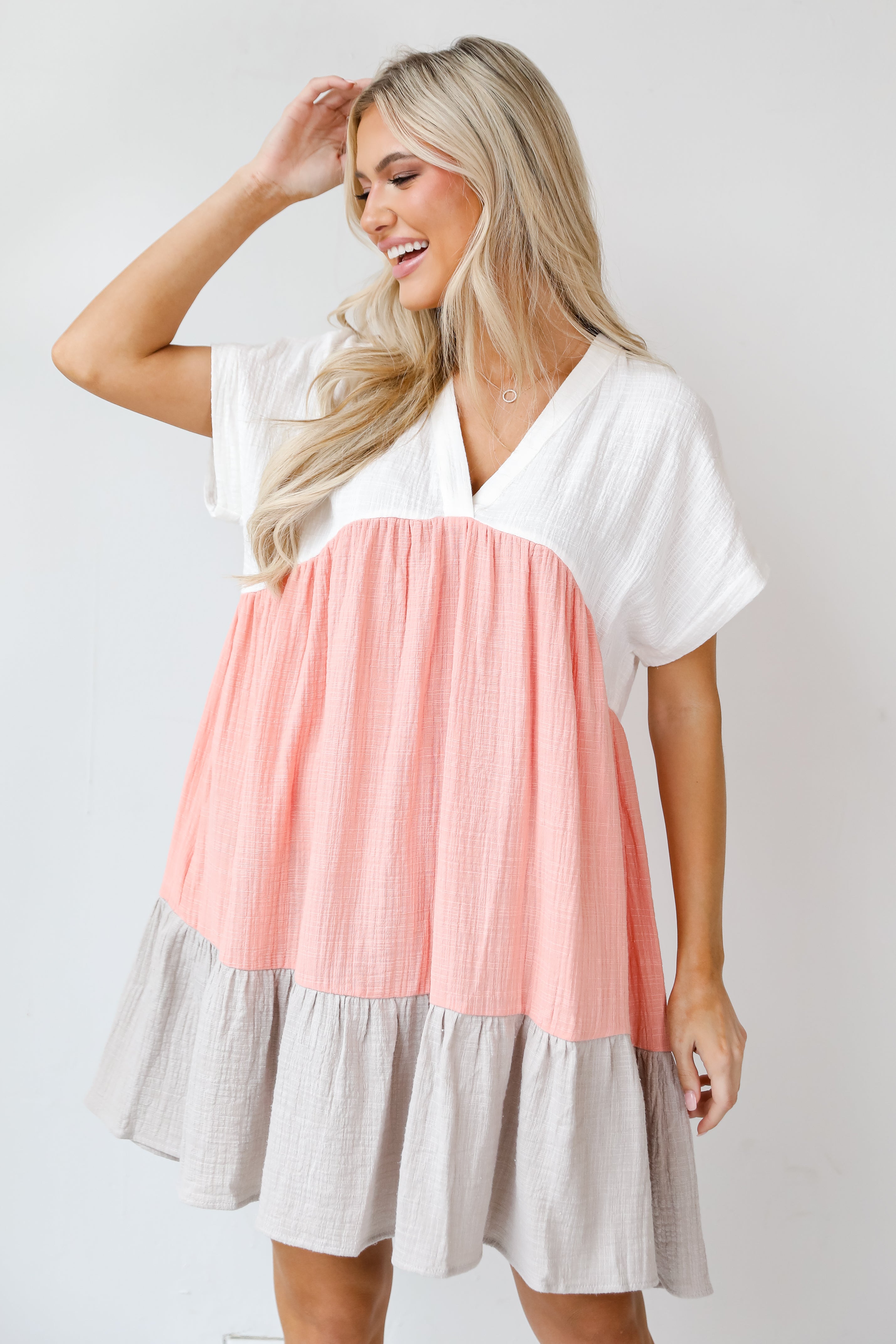 Color Block Babydoll Mini Dress front view