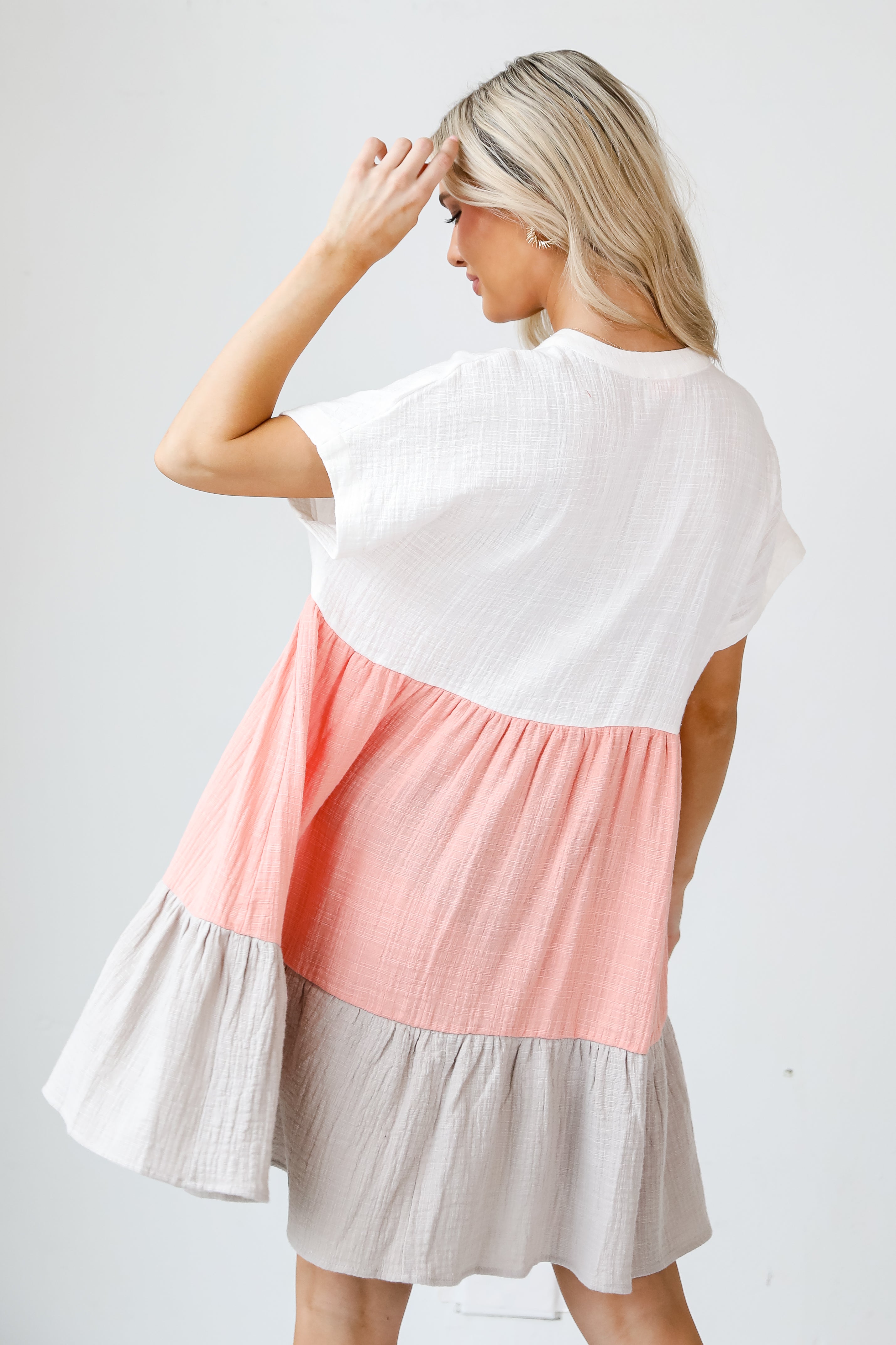 Color Block Babydoll Mini Dress back view