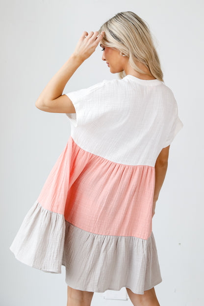 Color Block Babydoll Mini Dress back view