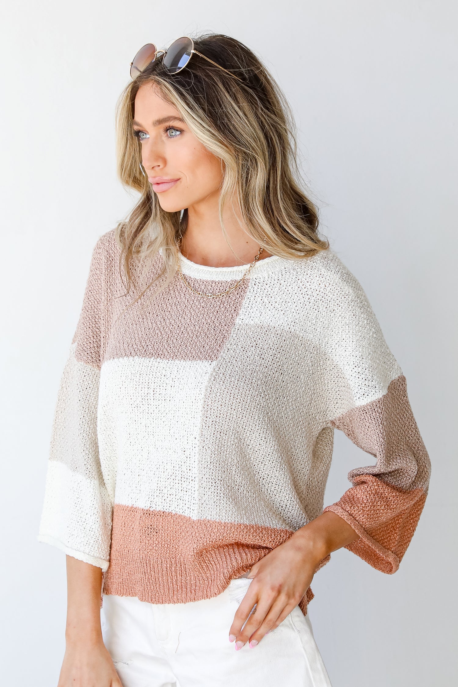 Color Block Knit Top side view