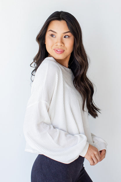 Cropped Corded Pullover in white side view