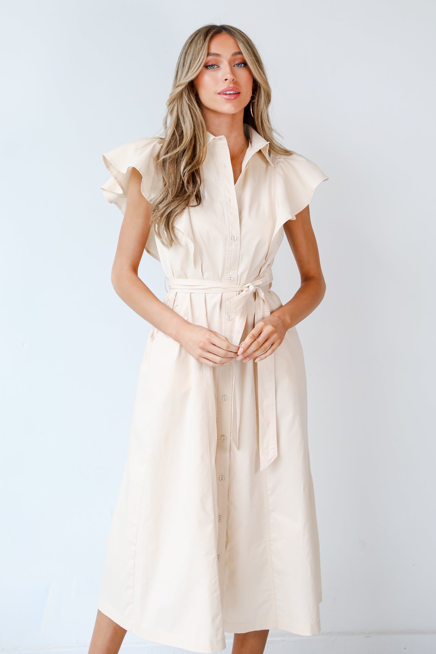 beige Midi Dress on model