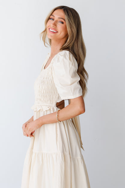 cream Tiered Midi Dress side view