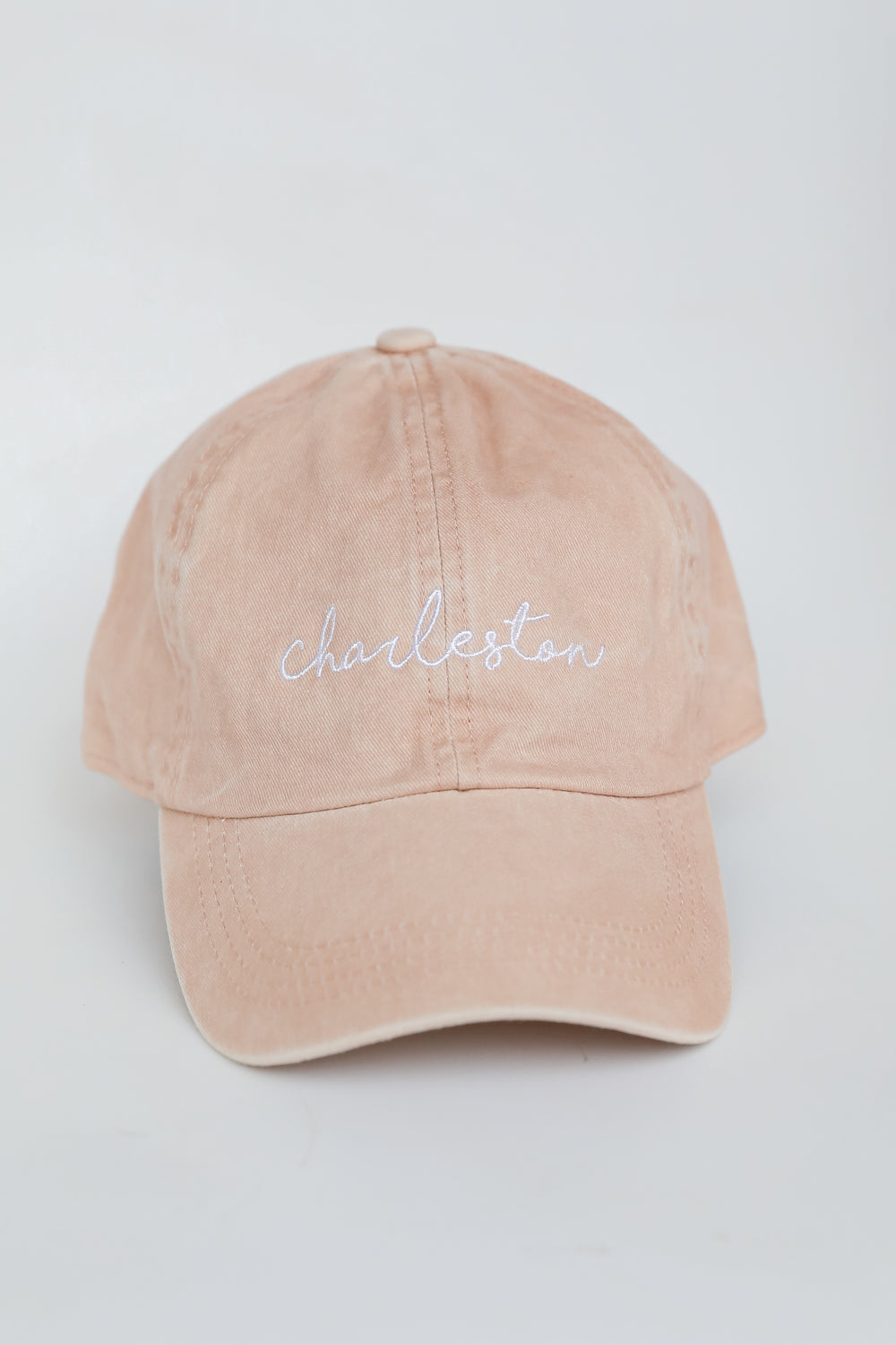 blush Charleston Script Embroidered Hat flat lay
