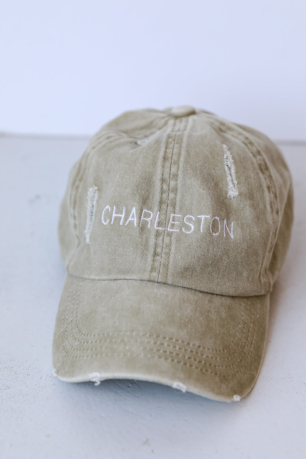 olive Charleston Vintage Embroidered Hat flat lay