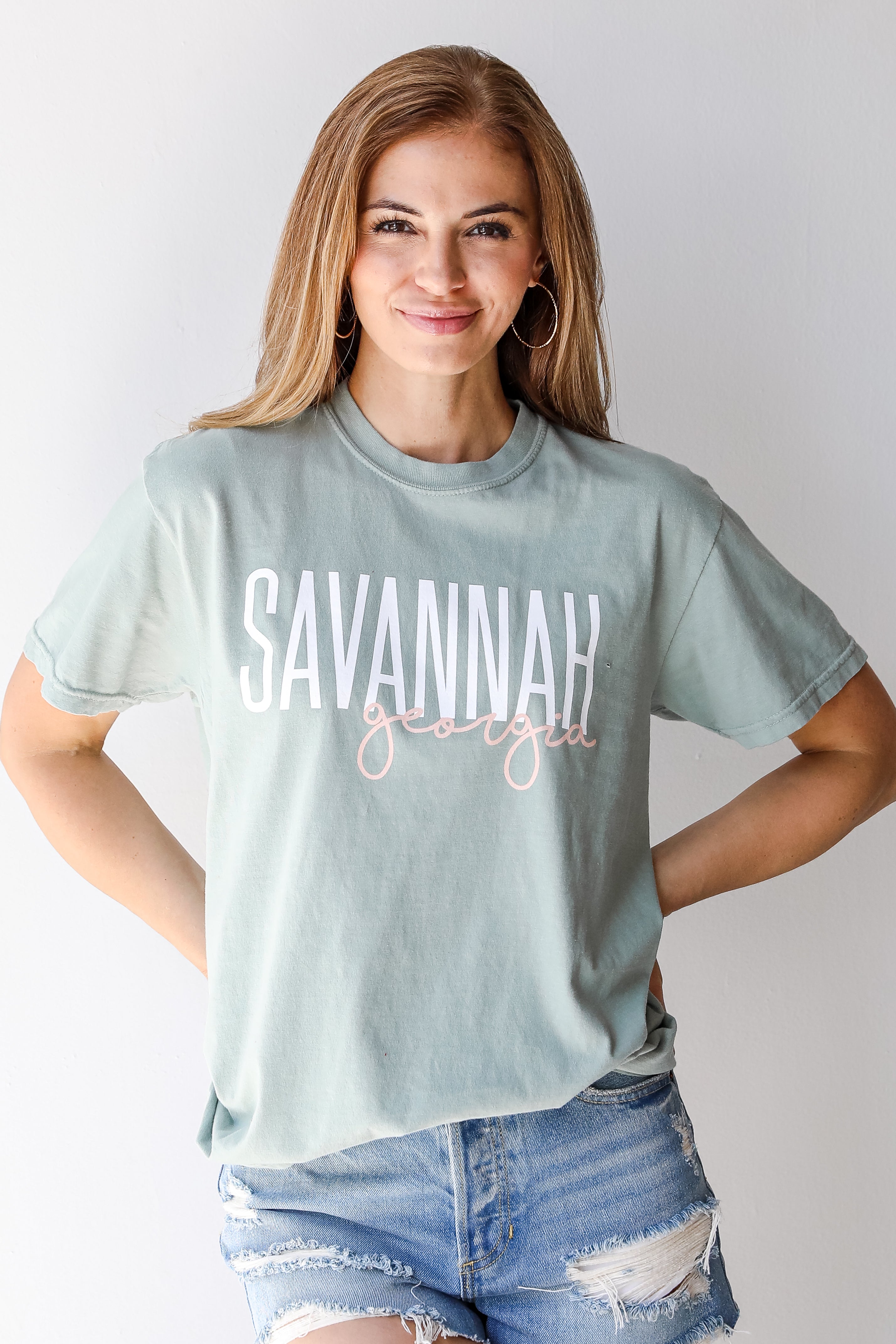 Sage Savannah Georgia Script Tee front view