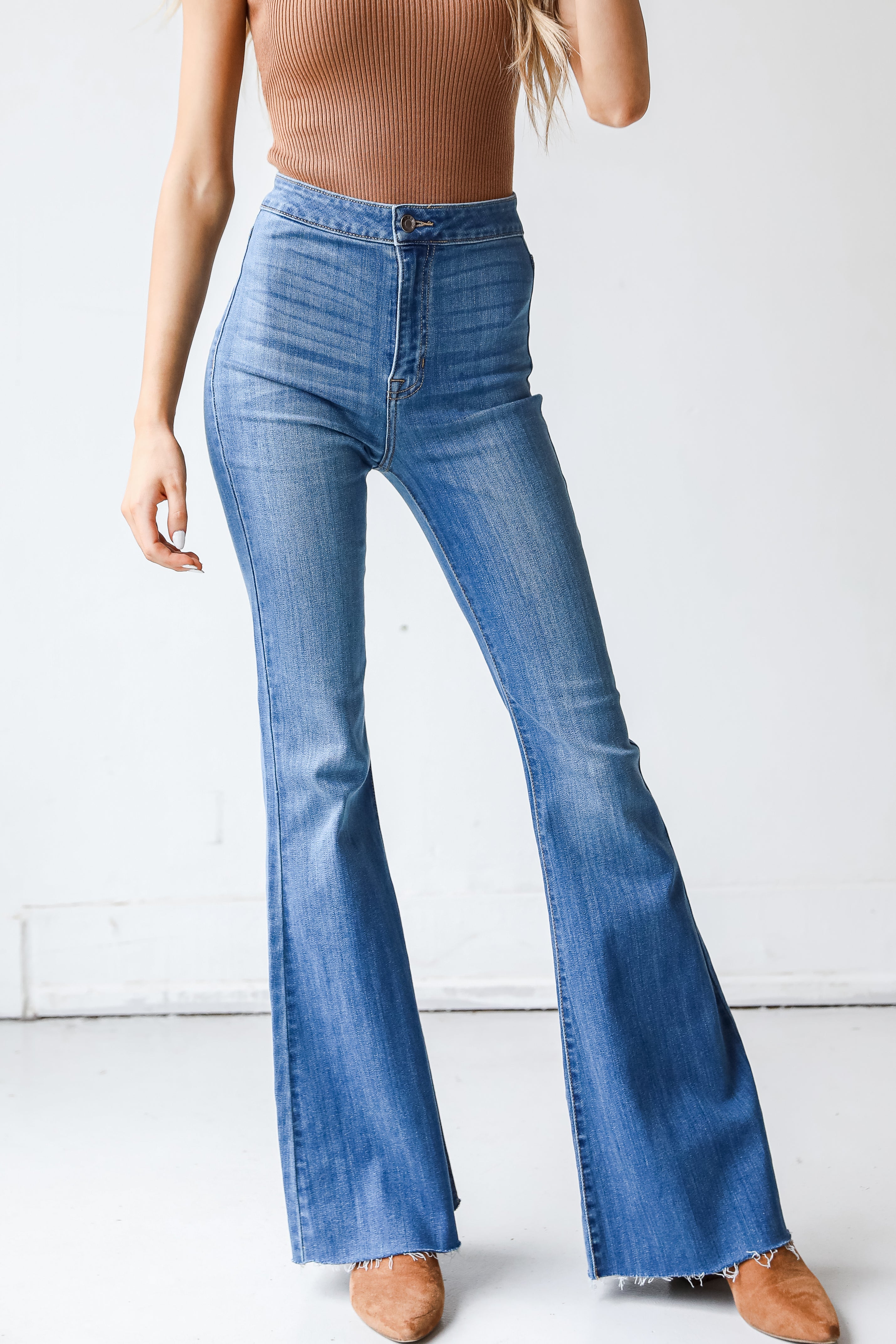 High-Rise Flare Jeans on model