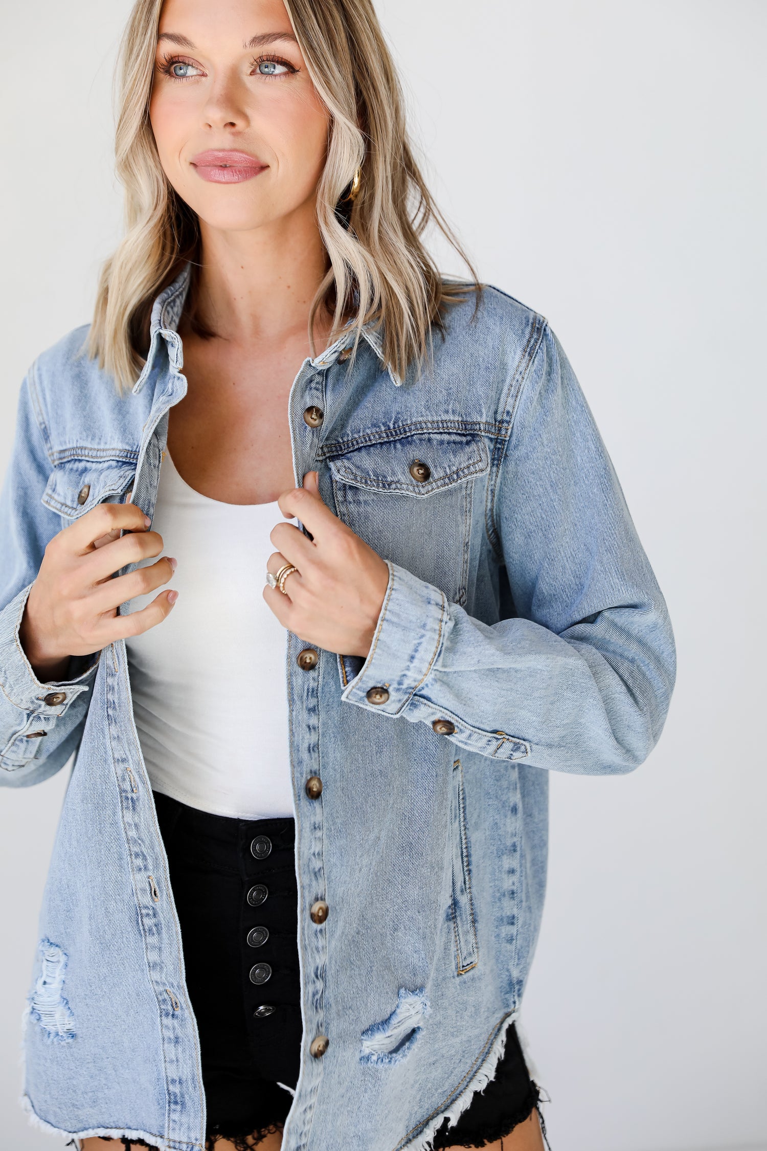 Distressed Denim Jacket front view
