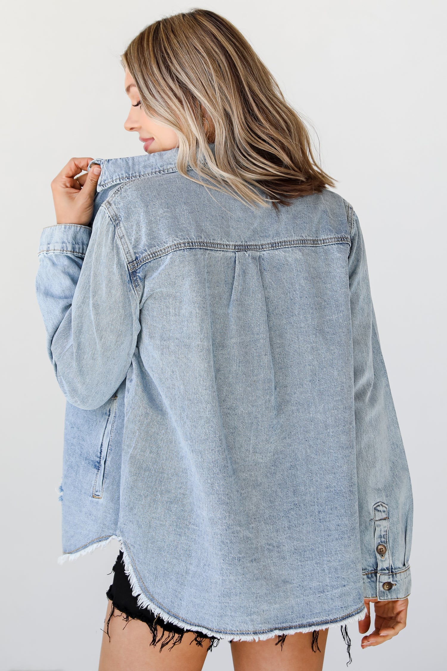 Distressed Denim Jacket back view