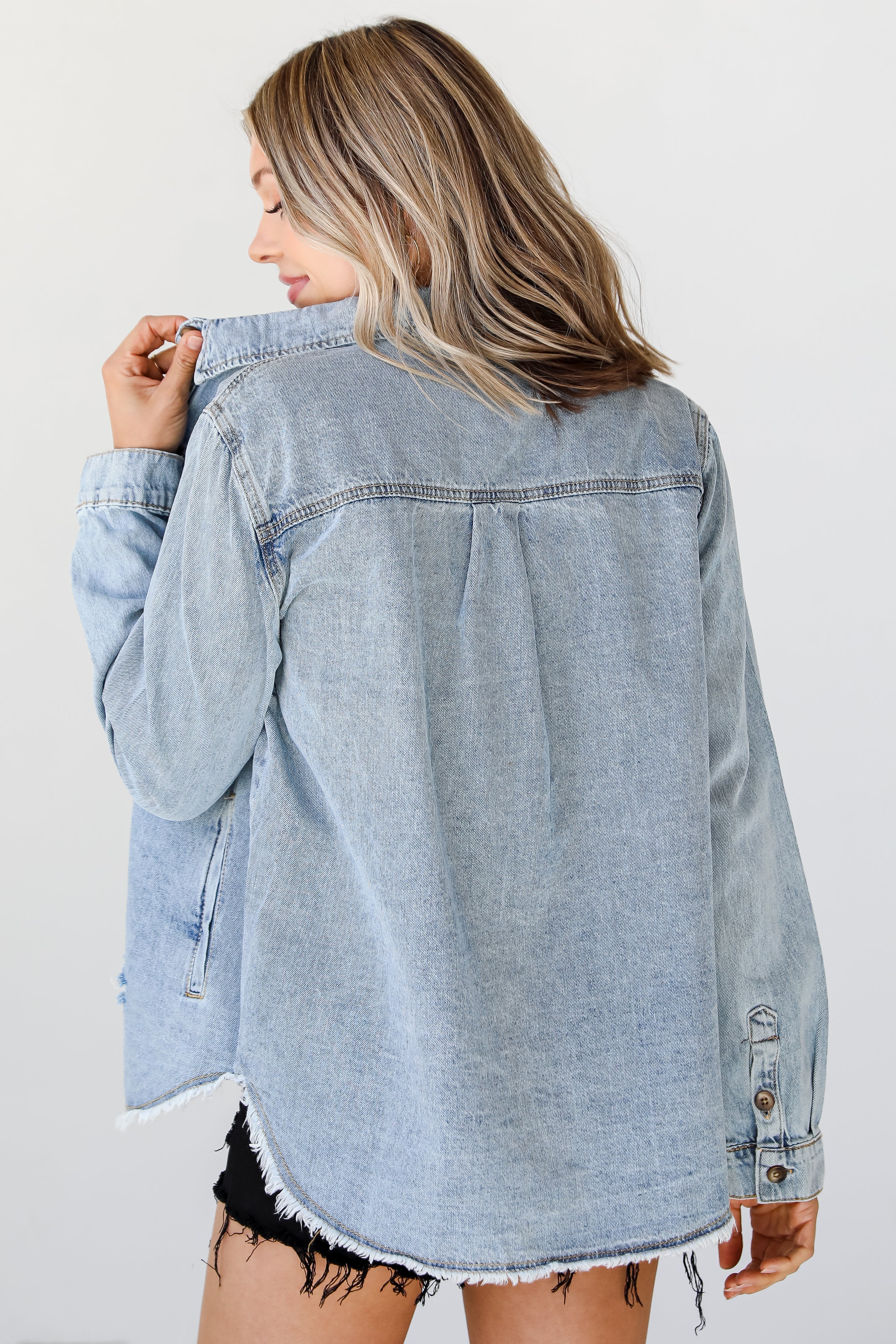 Distressed Denim Jacket back view