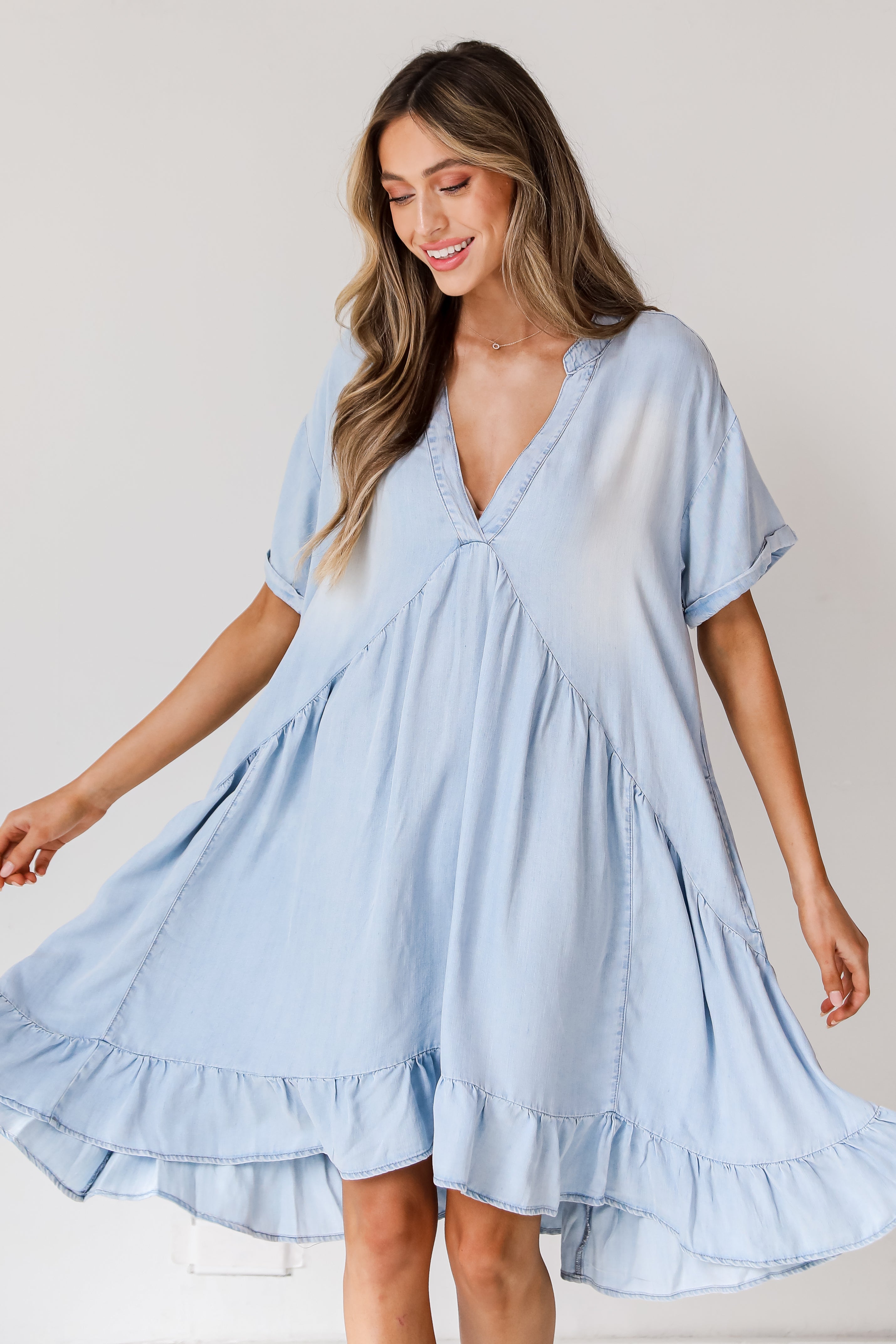 Denim Babydoll Mini Dress